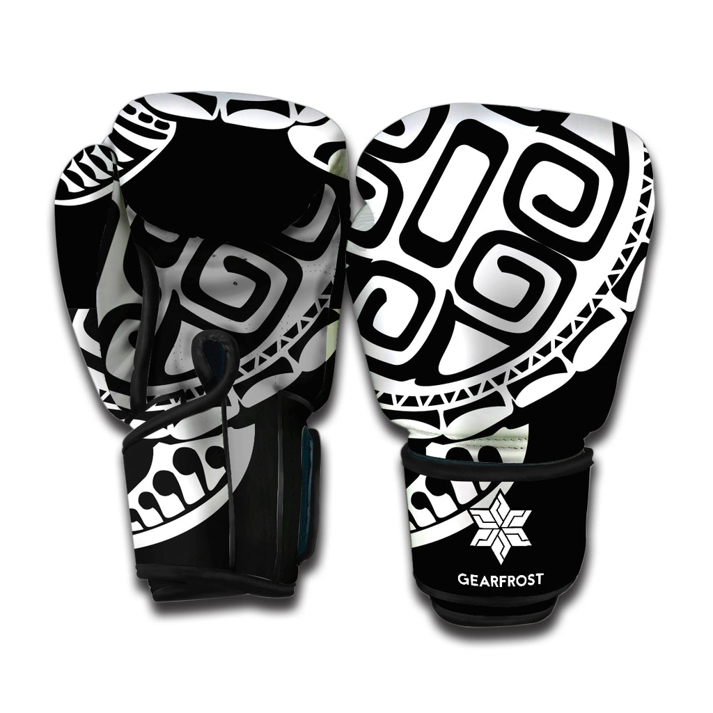 Black And White Maori Sea Turtle Print Boxing Gloves