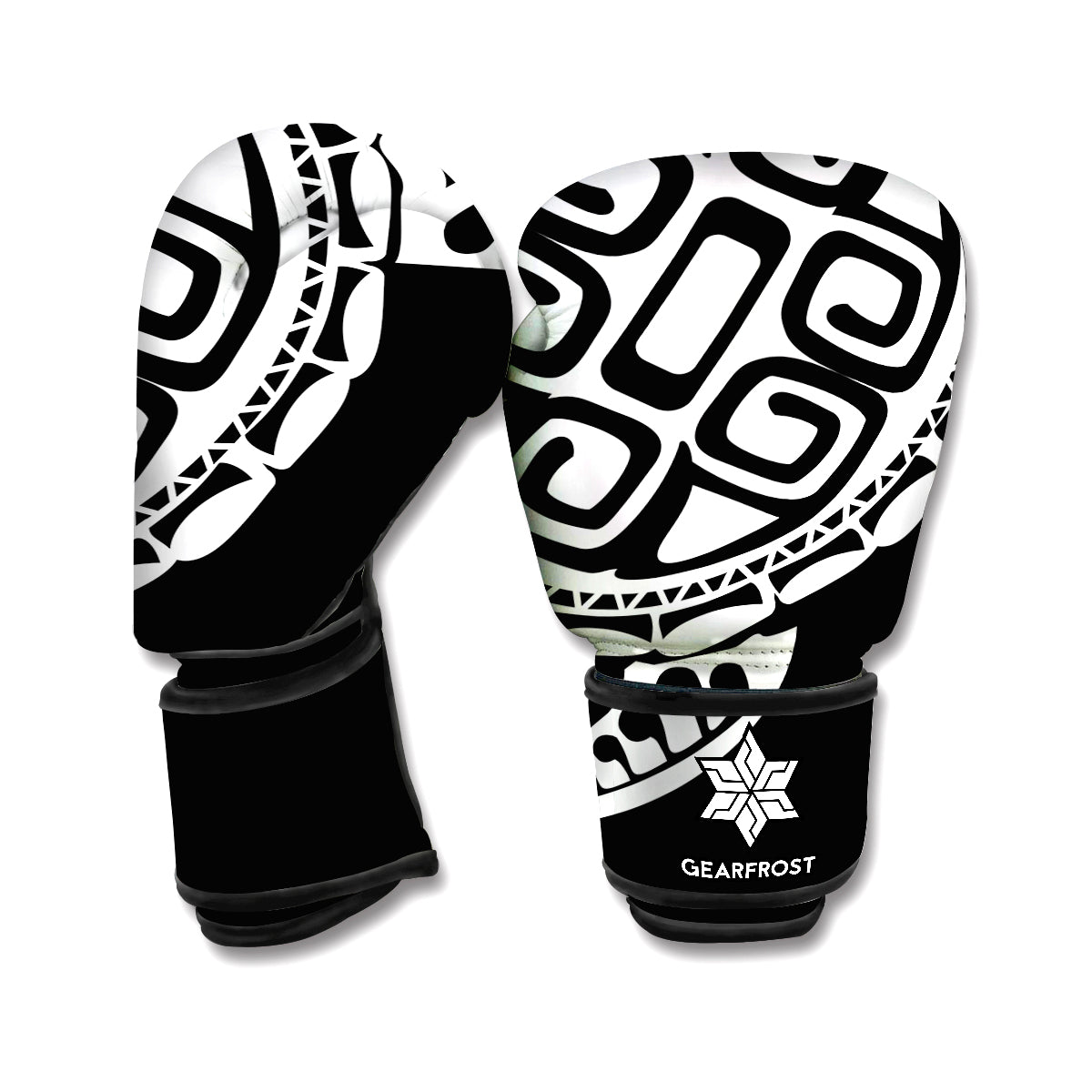 Black And White Maori Sea Turtle Print Boxing Gloves