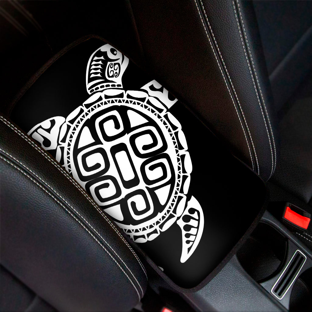 Black And White Maori Sea Turtle Print Car Center Console Cover