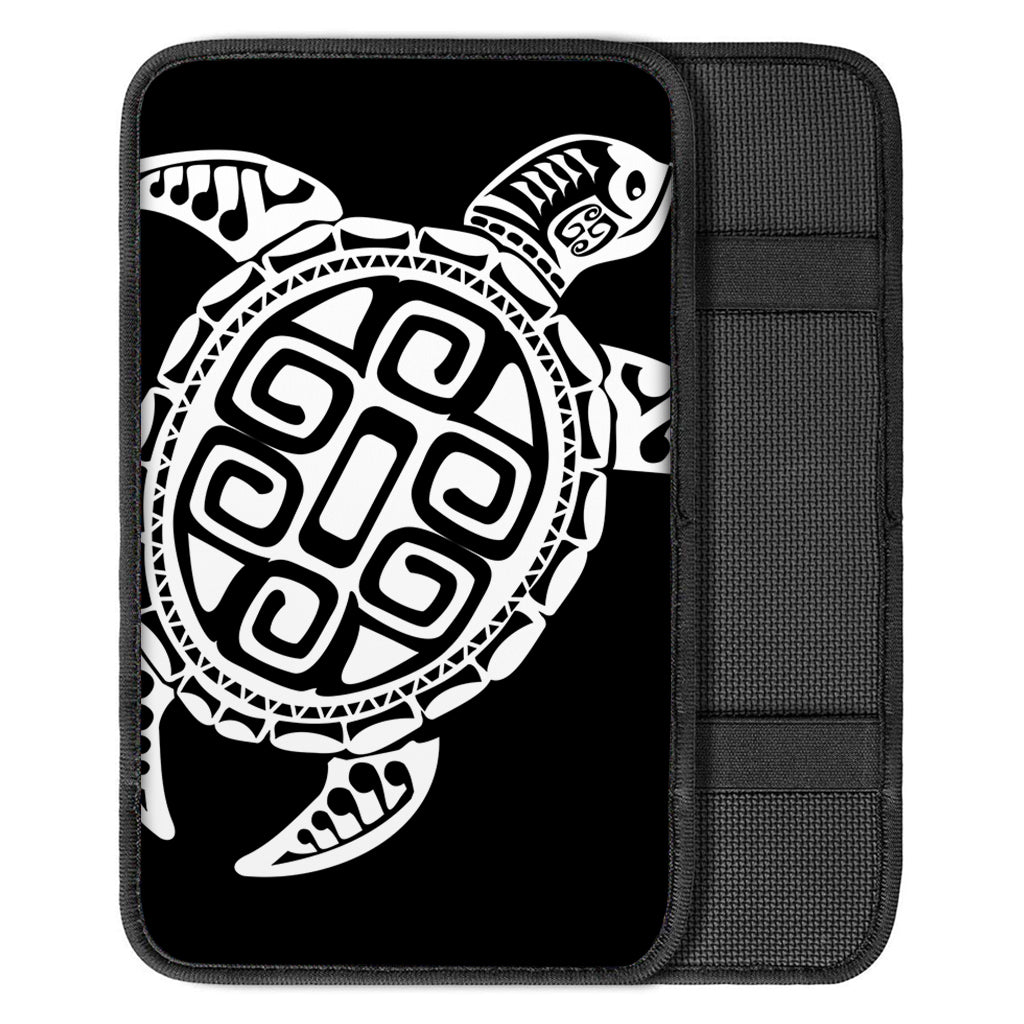 Black And White Maori Sea Turtle Print Car Center Console Cover