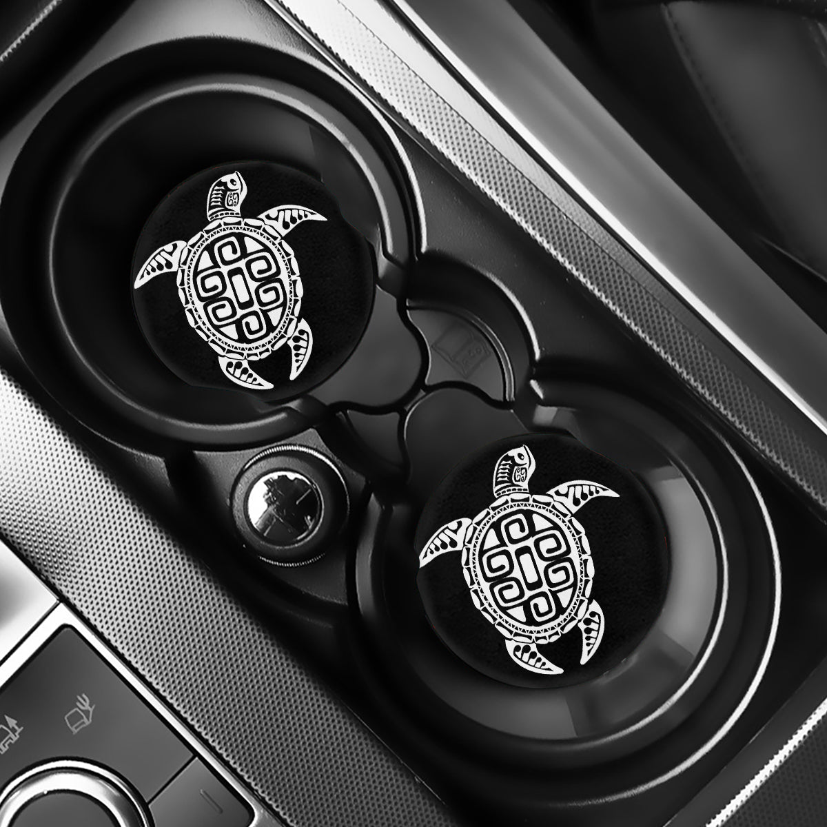 Black And White Maori Sea Turtle Print Car Coasters
