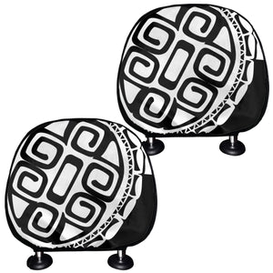 Black And White Maori Sea Turtle Print Car Headrest Covers