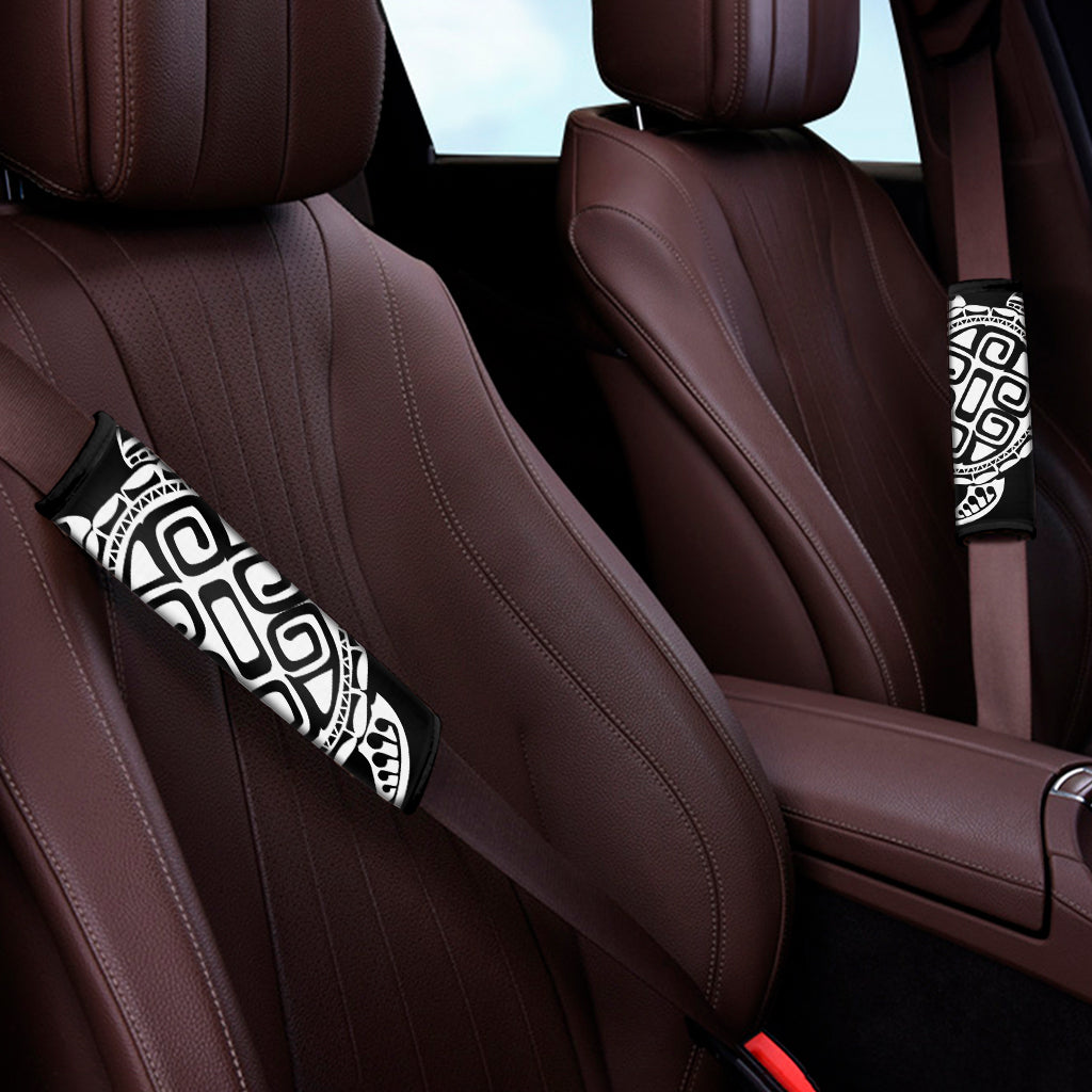 Black And White Maori Sea Turtle Print Car Seat Belt Covers