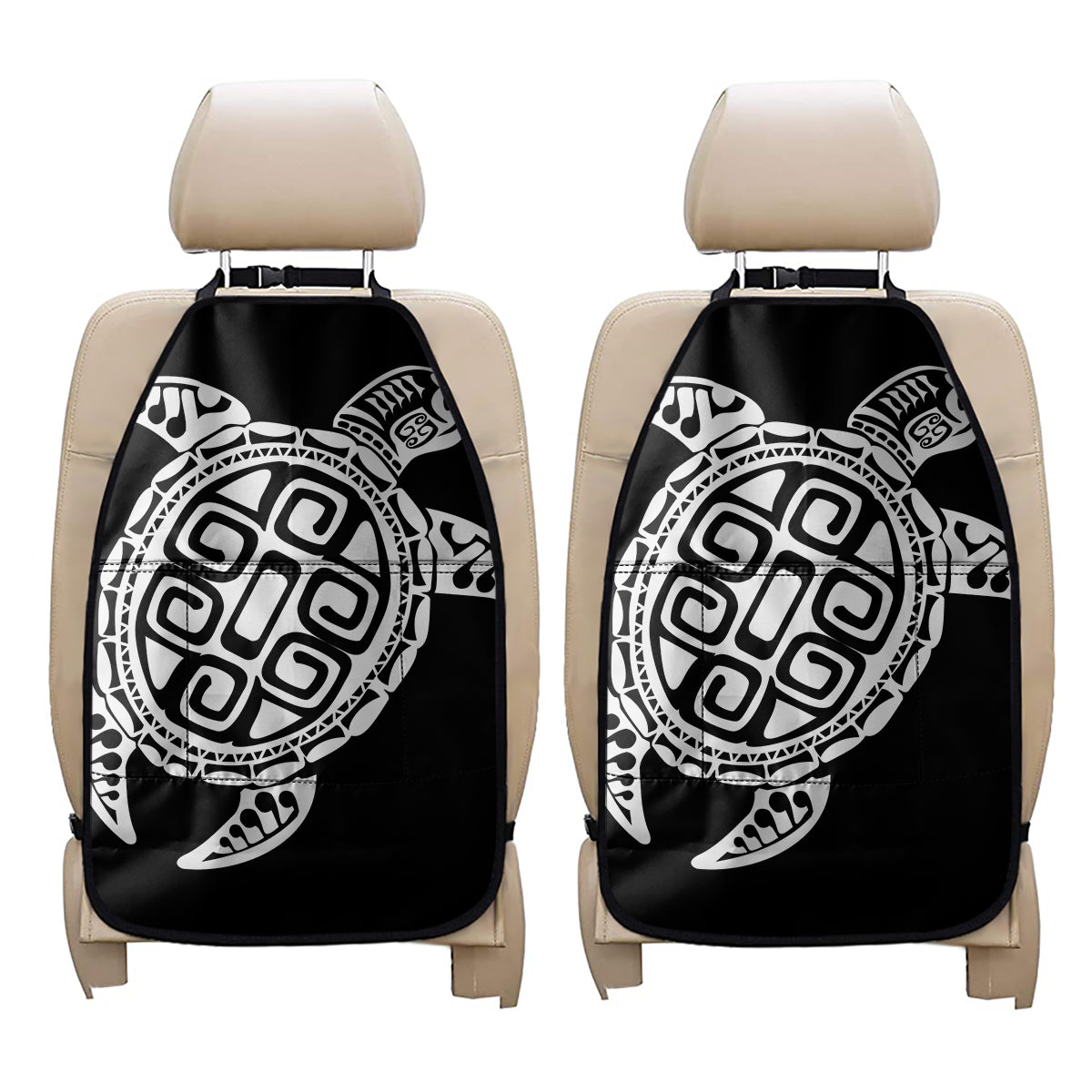 Black And White Maori Sea Turtle Print Car Seat Organizers