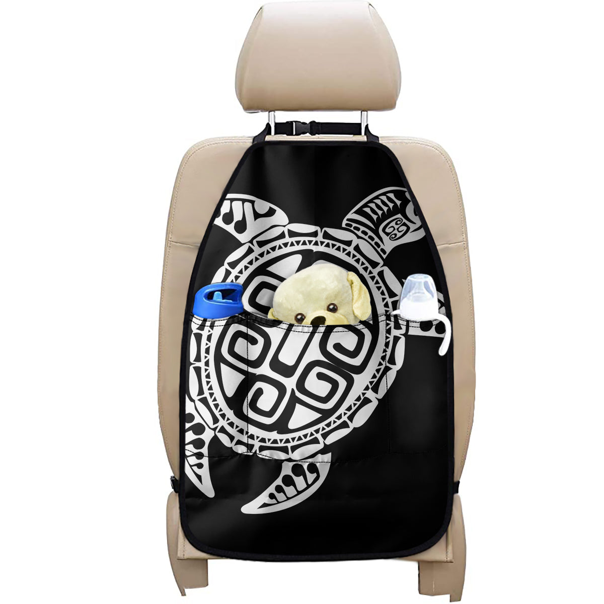 Black And White Maori Sea Turtle Print Car Seat Organizers