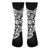 Black And White Maori Sea Turtle Print Crew Socks