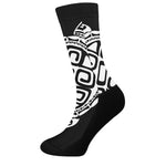 Black And White Maori Sea Turtle Print Crew Socks