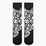 Black And White Maori Sea Turtle Print Crew Socks