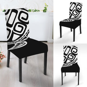 Black And White Maori Sea Turtle Print Dining Chair Slipcover