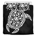Black And White Maori Sea Turtle Print Duvet Cover Bedding Set