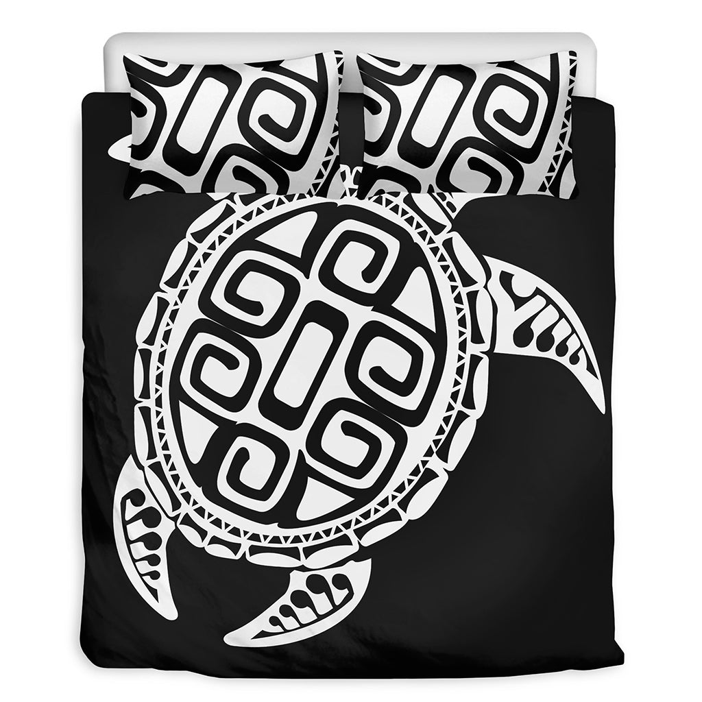 Black And White Maori Sea Turtle Print Duvet Cover Bedding Set