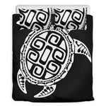Black And White Maori Sea Turtle Print Duvet Cover Bedding Set