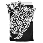 Black And White Maori Sea Turtle Print Duvet Cover Bedding Set