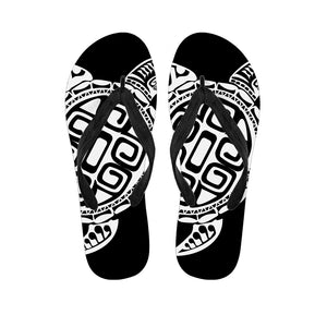 Black And White Maori Sea Turtle Print Flip Flops