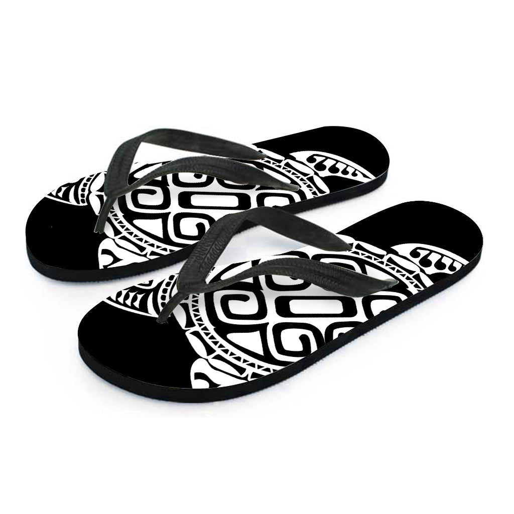 Black And White Maori Sea Turtle Print Flip Flops