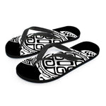 Black And White Maori Sea Turtle Print Flip Flops