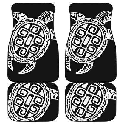 Black And White Maori Sea Turtle Print Front and Back Car Floor Mats