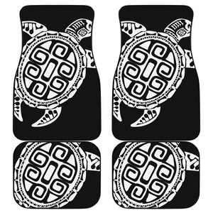 Black And White Maori Sea Turtle Print Front and Back Car Floor Mats