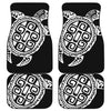 Black And White Maori Sea Turtle Print Front and Back Car Floor Mats