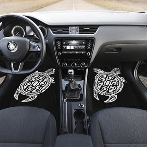 Black And White Maori Sea Turtle Print Front and Back Car Floor Mats