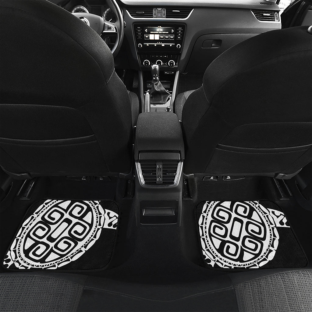 Black And White Maori Sea Turtle Print Front and Back Car Floor Mats