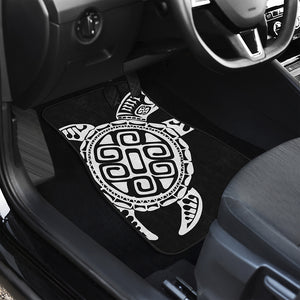 Black And White Maori Sea Turtle Print Front and Back Car Floor Mats