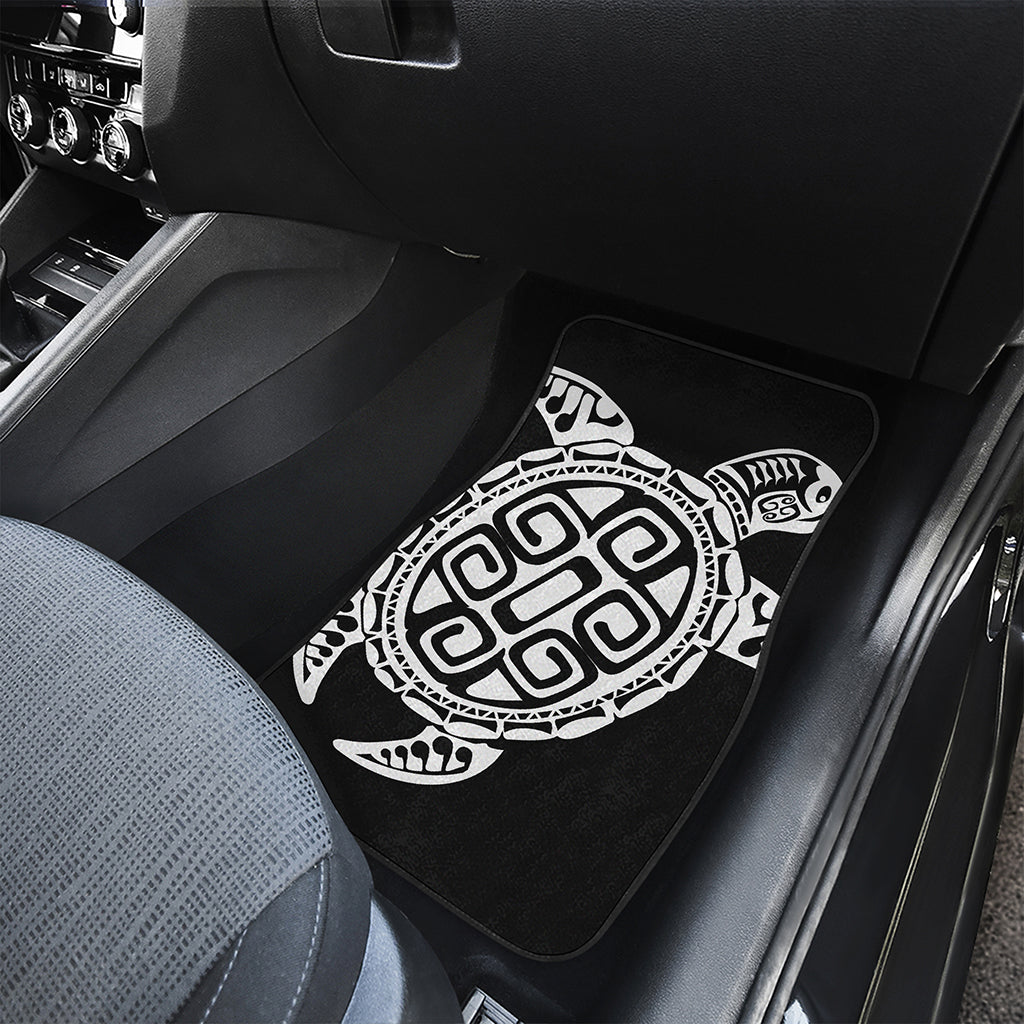 Black And White Maori Sea Turtle Print Front and Back Car Floor Mats