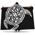 Black And White Maori Sea Turtle Print Hooded Blanket
