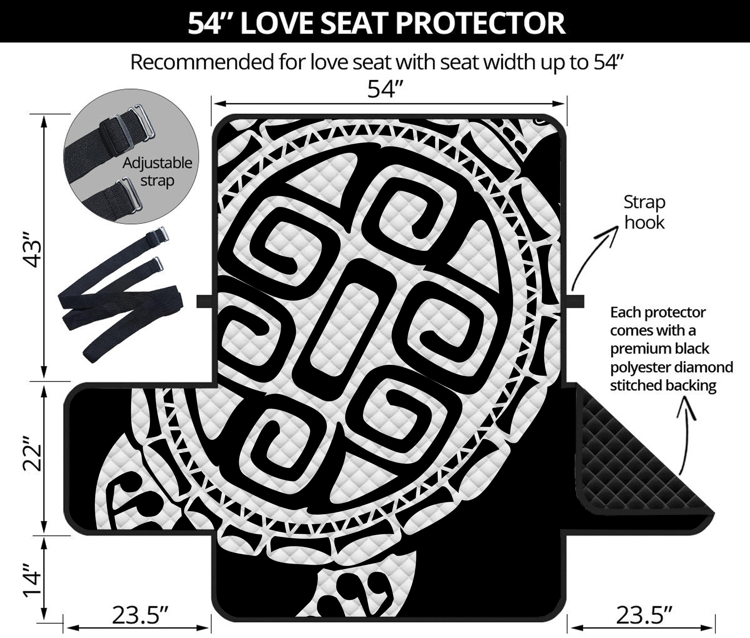 Black And White Maori Sea Turtle Print Loveseat Protector