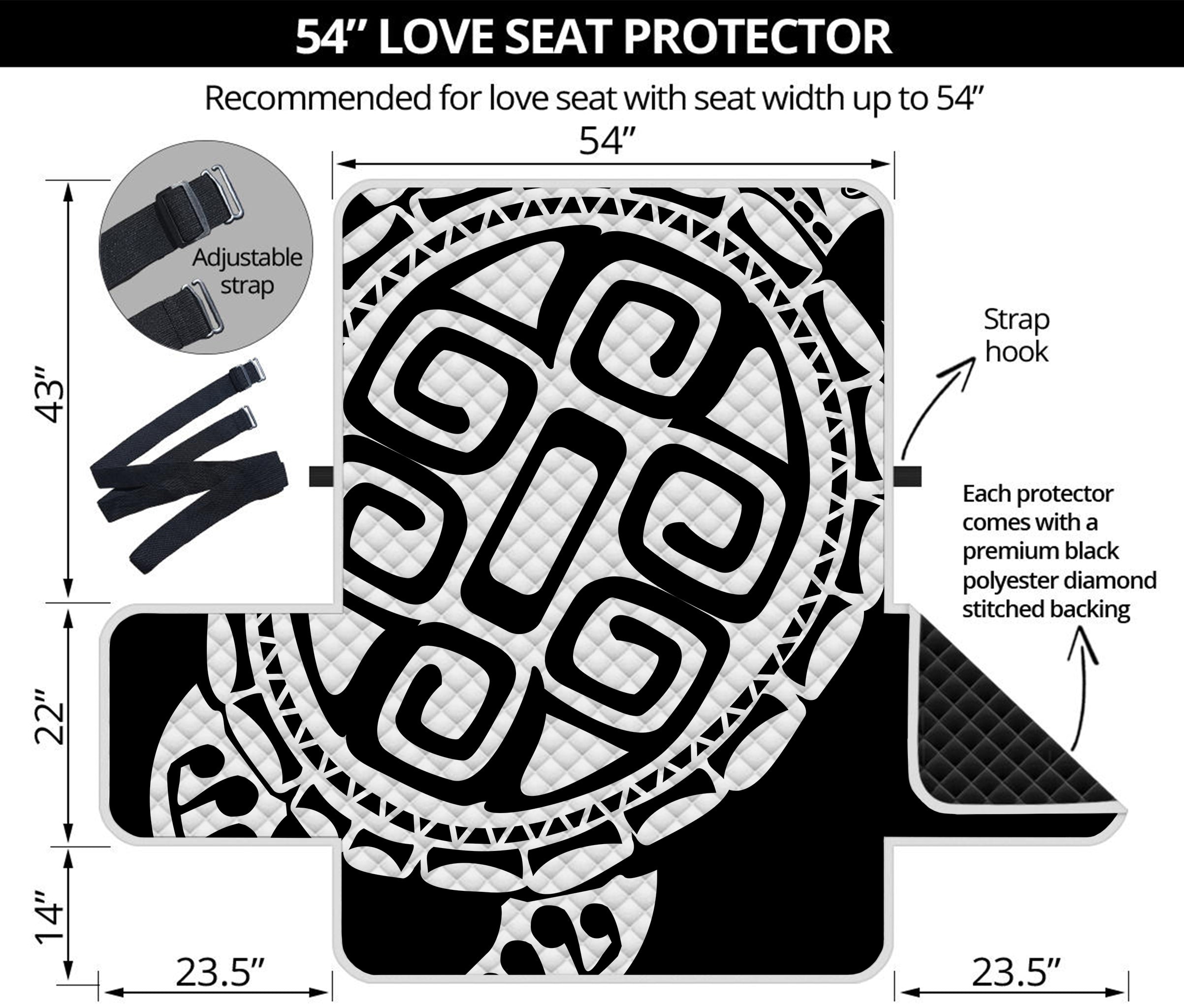 Black And White Maori Sea Turtle Print Loveseat Protector