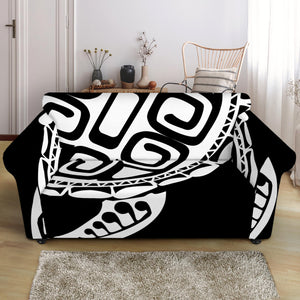 Black And White Maori Sea Turtle Print Loveseat Slipcover