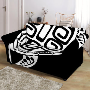 Black And White Maori Sea Turtle Print Loveseat Slipcover