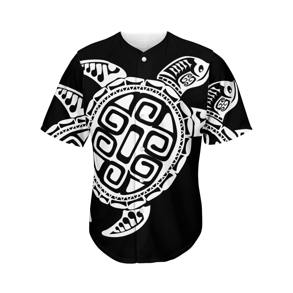 Black And White Maori Sea Turtle Print Men's Baseball Jersey