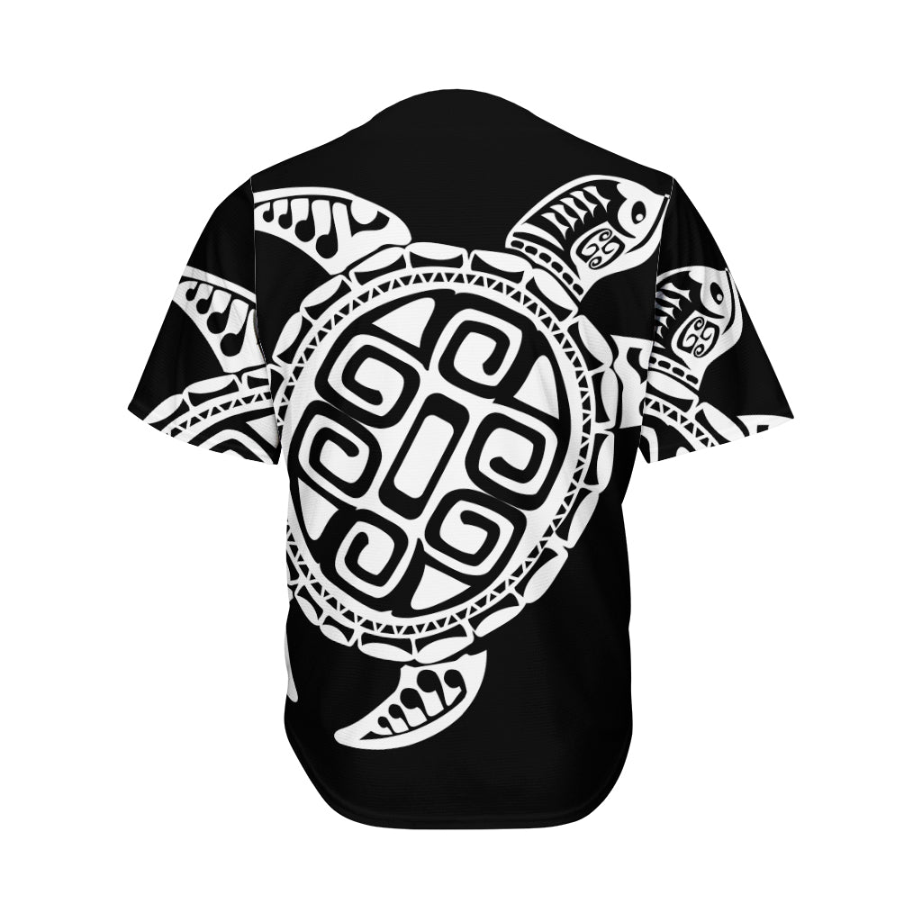 Black And White Maori Sea Turtle Print Men's Baseball Jersey