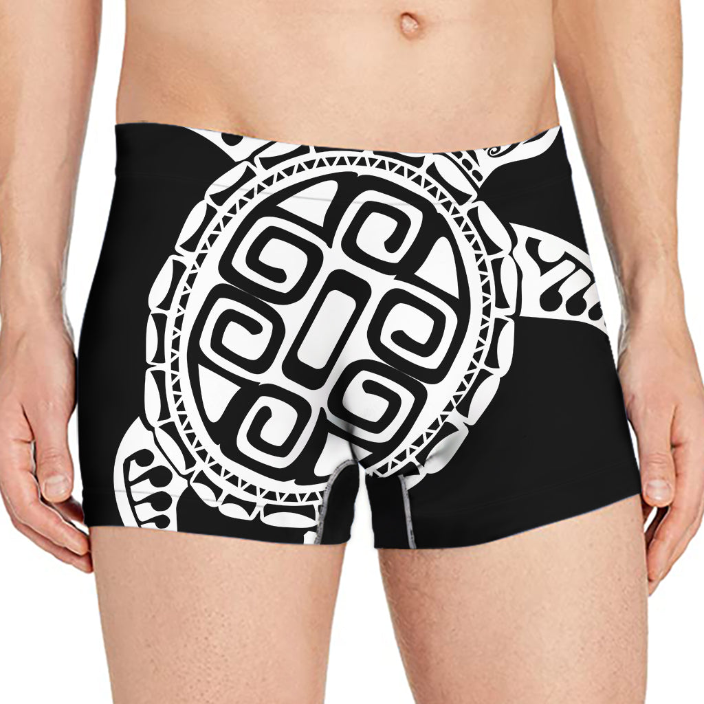 Black And White Maori Sea Turtle Print Men's Boxer Briefs