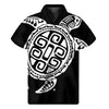 Black And White Maori Sea Turtle Print Men's Short Sleeve Shirt