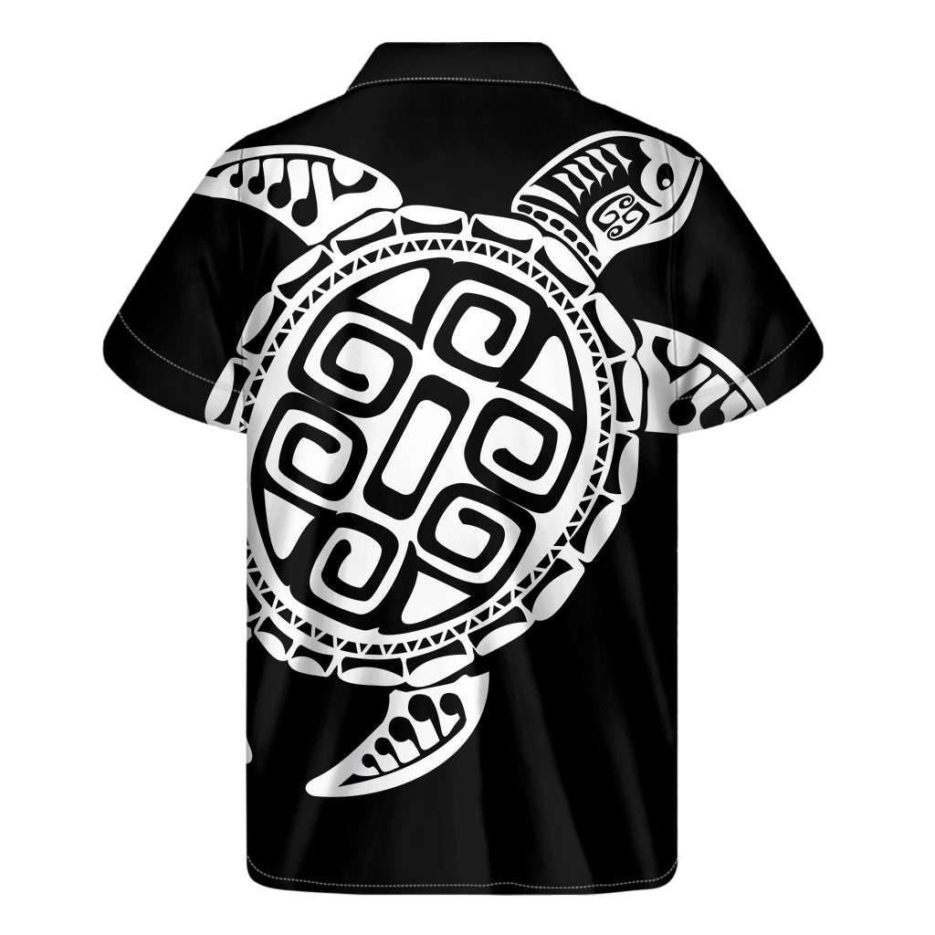 Black And White Maori Sea Turtle Print Men's Short Sleeve Shirt