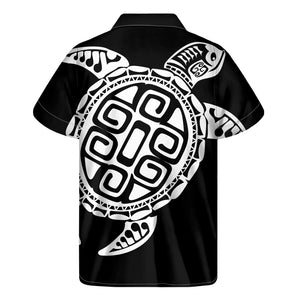 Black And White Maori Sea Turtle Print Men's Short Sleeve Shirt