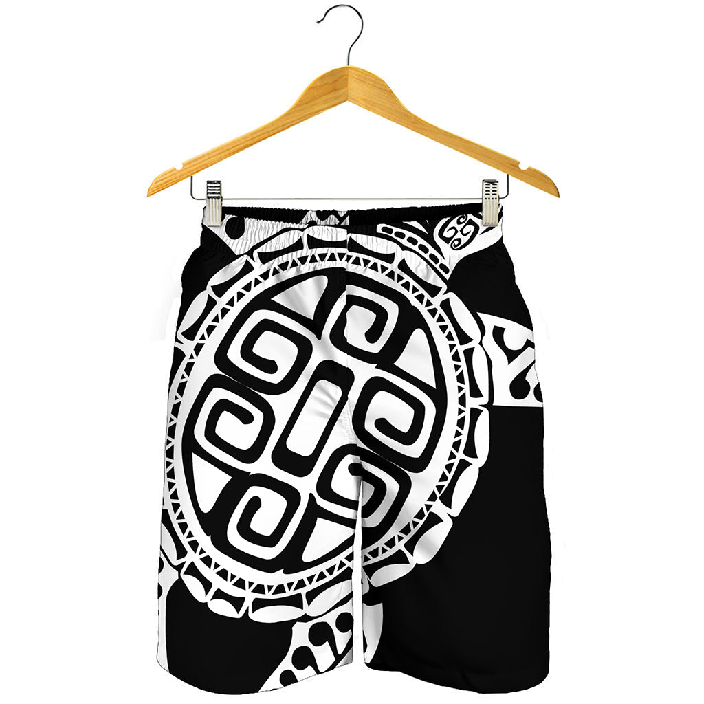 Black And White Maori Sea Turtle Print Men's Shorts