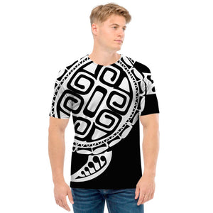 Black And White Maori Sea Turtle Print Men's T-Shirt