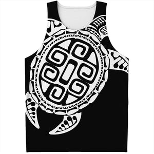 Black And White Maori Sea Turtle Print Men's Tank Top