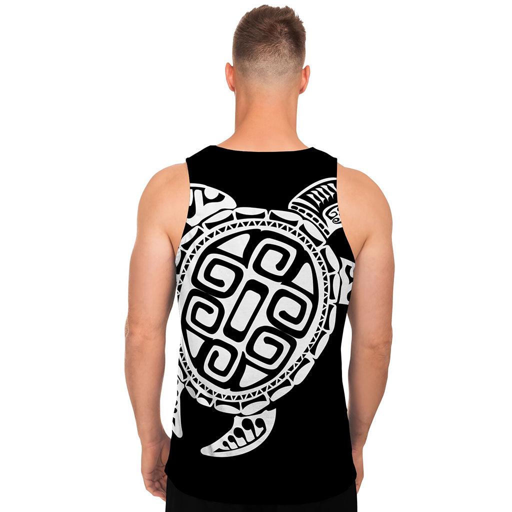 Black And White Maori Sea Turtle Print Men's Tank Top