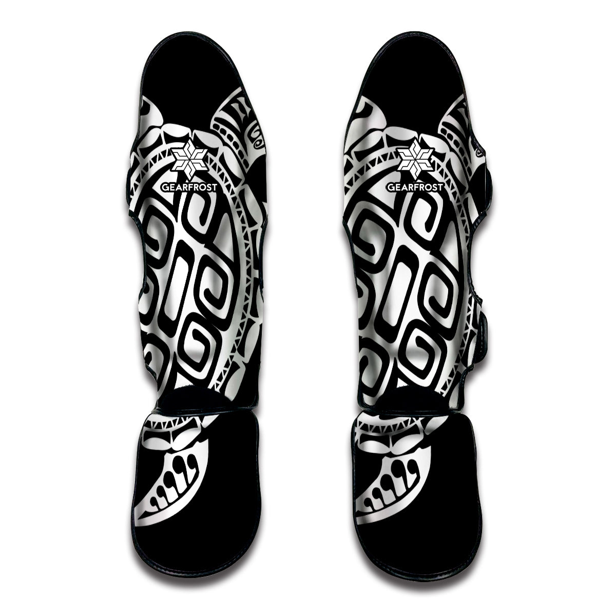 Black And White Maori Sea Turtle Print Muay Thai Shin Guard