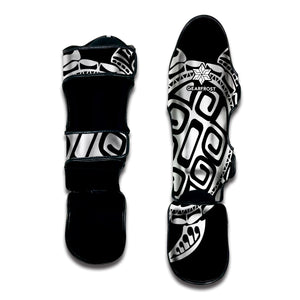 Black And White Maori Sea Turtle Print Muay Thai Shin Guard