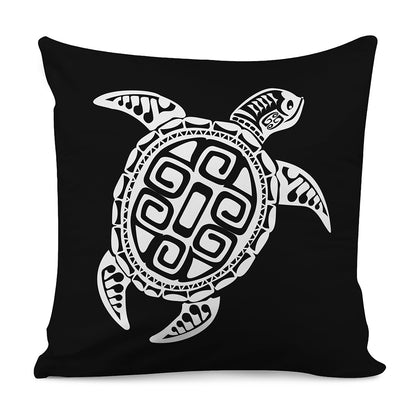 Black And White Maori Sea Turtle Print Pillow Cover