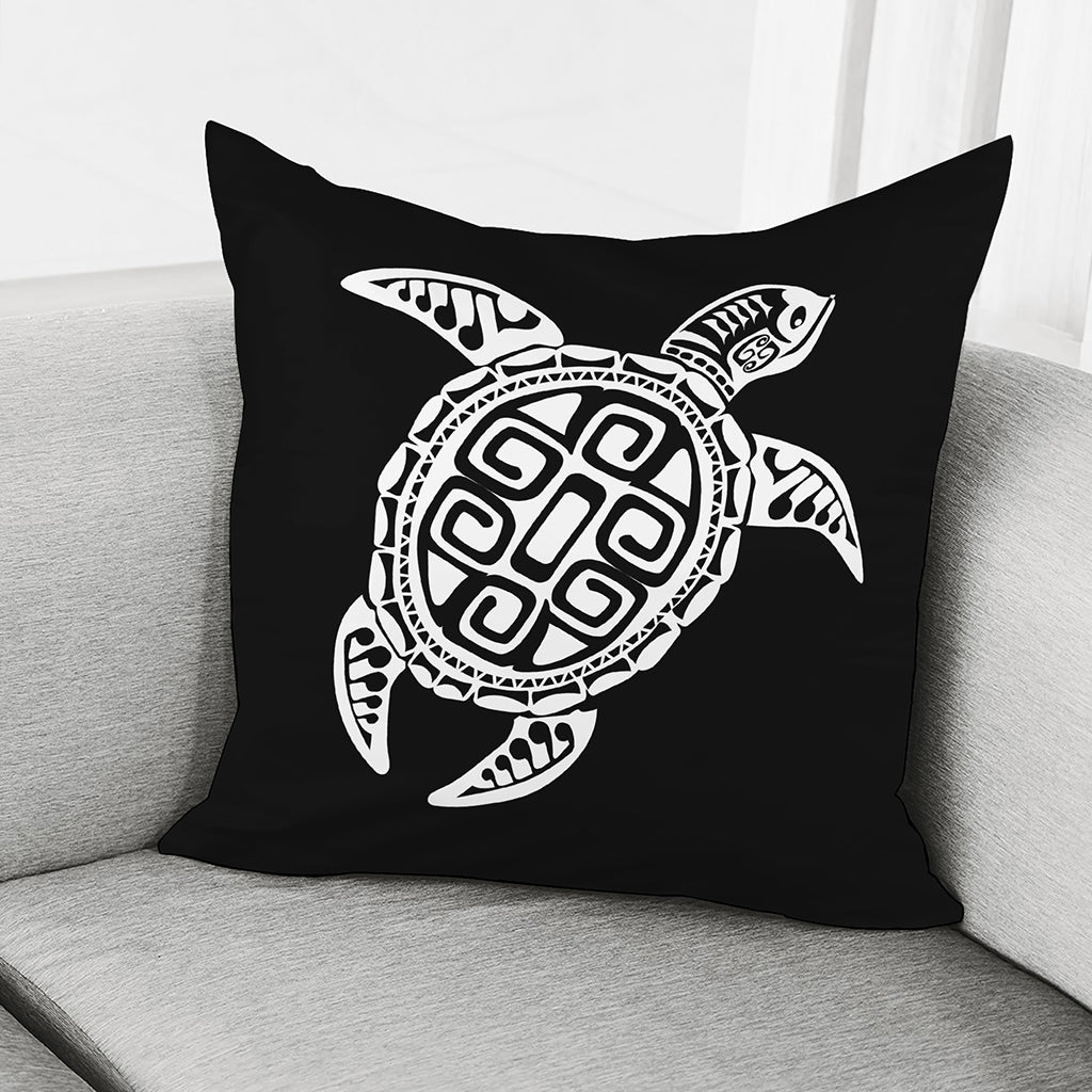 Black And White Maori Sea Turtle Print Pillow Cover