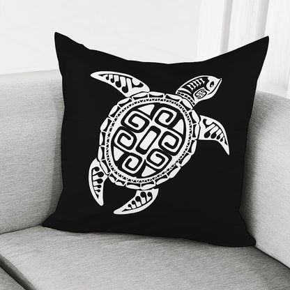 Black And White Maori Sea Turtle Print Pillow Cover