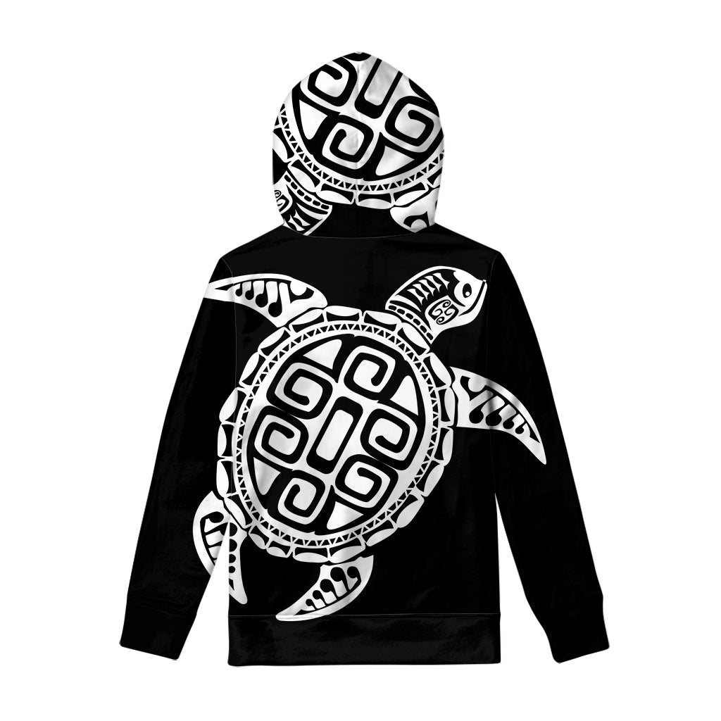 Black And White Maori Sea Turtle Print Pullover Hoodie