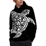 Black And White Maori Sea Turtle Print Pullover Hoodie