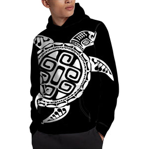 Black And White Maori Sea Turtle Print Pullover Hoodie